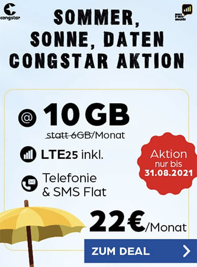 Congstar Allnet Flat M (10 GB) für 22€ mit Galaxy A52 für 4,95€, Google Pixel 4a für 4,95€, Xiaomi Mi 10T Pro für 4,95€ | Telekom LTE Netz