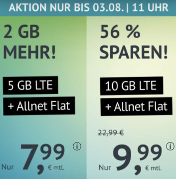 5 GB LTE Allnet Flat für 7,99€ | 10 GB Flat für 9,99€ | ohne Laufzeit