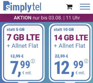 Simplytel 7 GB Flat für 7,99€ | 14 GB Flat für 12,99€
